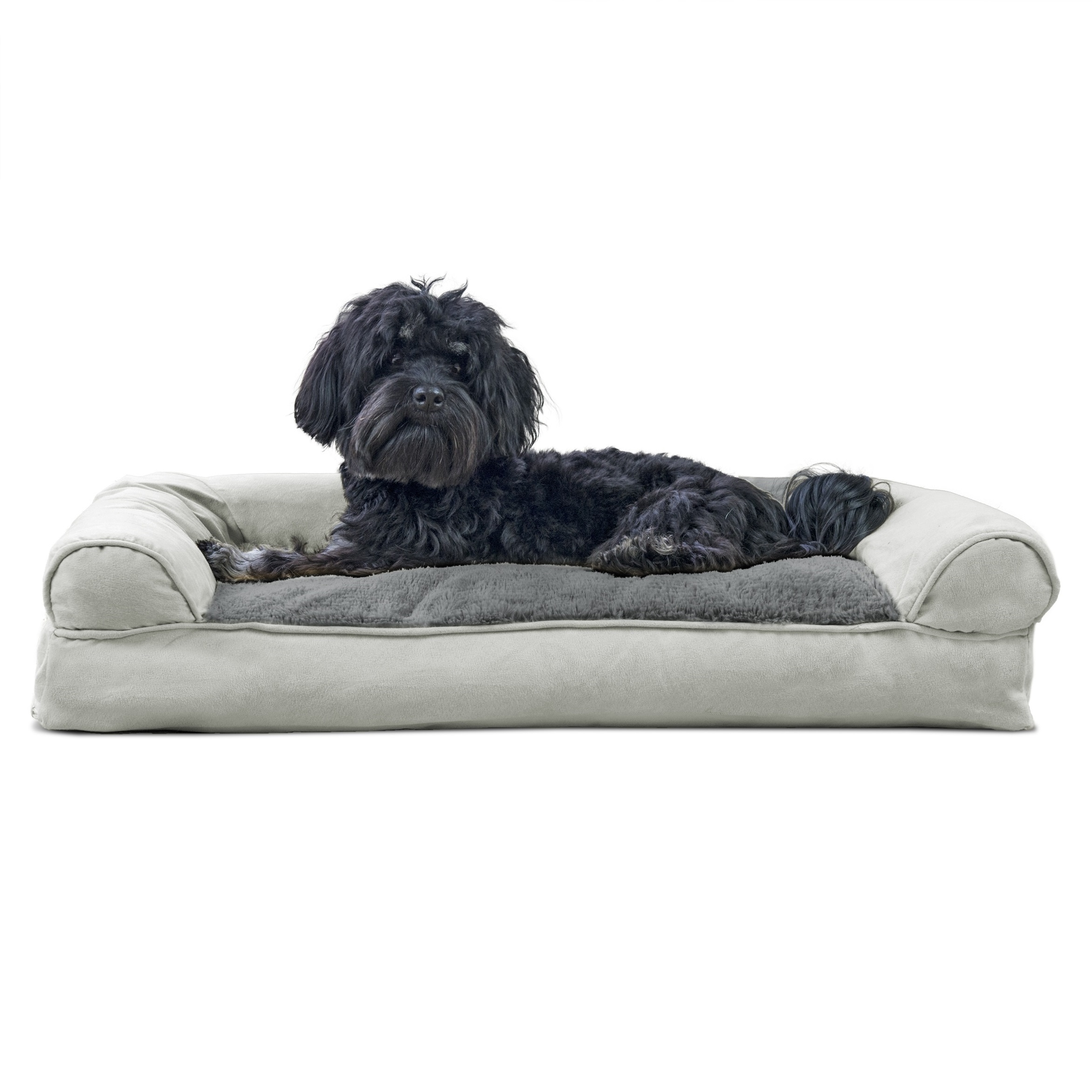 Image showcasing FurHaven Pet Dog Bed | Oval Terry Fleece and Suede Pet Bed for Dogs ...