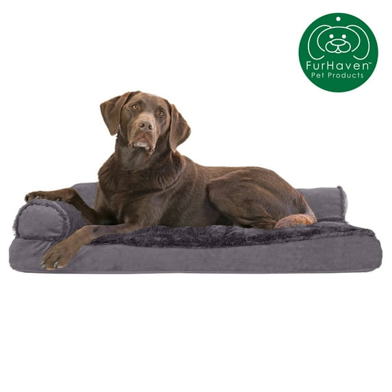 FurHaven Pet Products | Plush & Velvet Chaise Lounge Pillow Sofa-Style Pet Bed for Dogs & Cats, Platinum Gray, Large