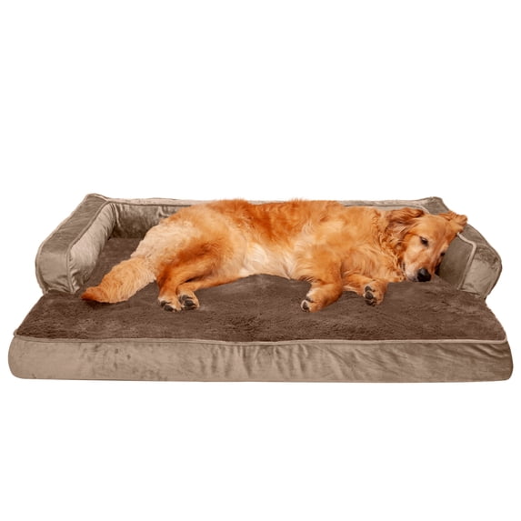 FurHaven Pet Products Plush & Velvet Comfy Couch Orthopedic Sofa-Style Pet Bed for Dogs & Cats - Almondine, Jumbo