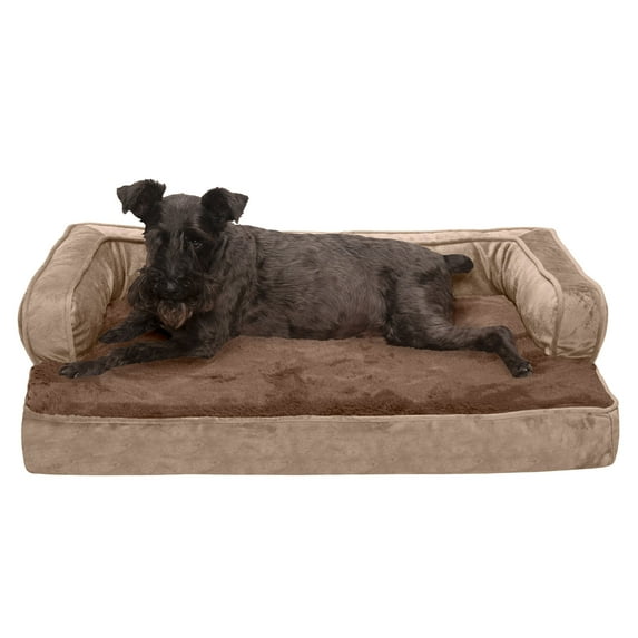 FurHaven Pet Products Plush & Velvet Comfy Couch Orthopedic Sofa-Style Pet Bed for Dogs & Cats - Almondine, Medium