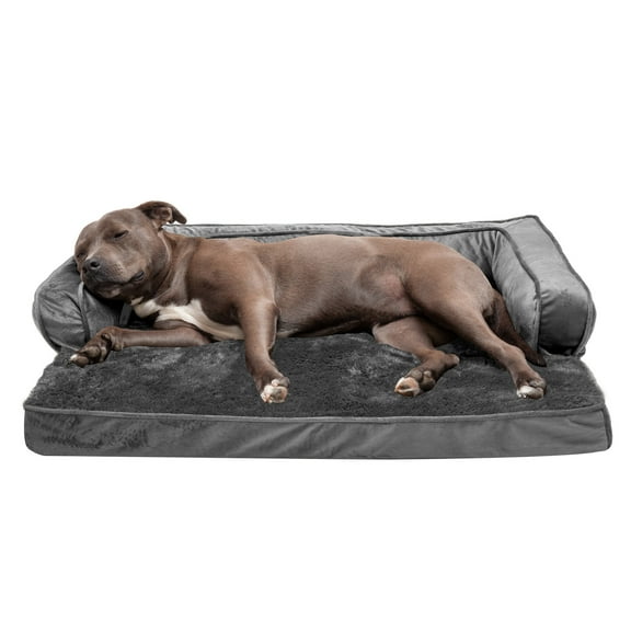 FurHaven Pet Products Plush & Velvet Comfy Couch Orthopedic Sofa-Style Pet Bed for Dogs & Cats - Dark Gray, Large