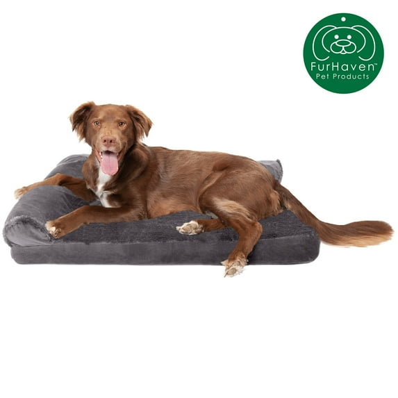 FurHaven Pet Products Plush & Velvet Deluxe Chaise Lounge Cooling Gel Memory Foam Sofa Pet Bed for Dogs & Cats - Platinum Gray, Large