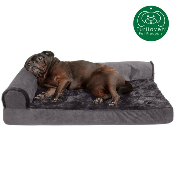 FurHaven Pet Products Plush & Velvet Deluxe Chaise Lounge Cooling Gel Memory Foam Sofa Pet Bed for Dogs & Cats - Platinum Gray, Medium