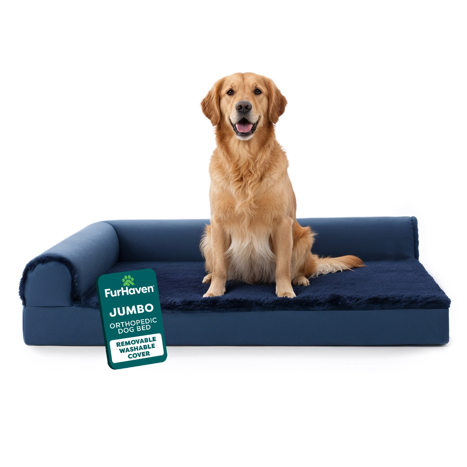 FurHaven Pet Products Plush & Velvet Deluxe Chaise Lounge Orthopedic Sofa-Style Pet Bed for Dogs & Cats - Deep Sapphire, Jumbo