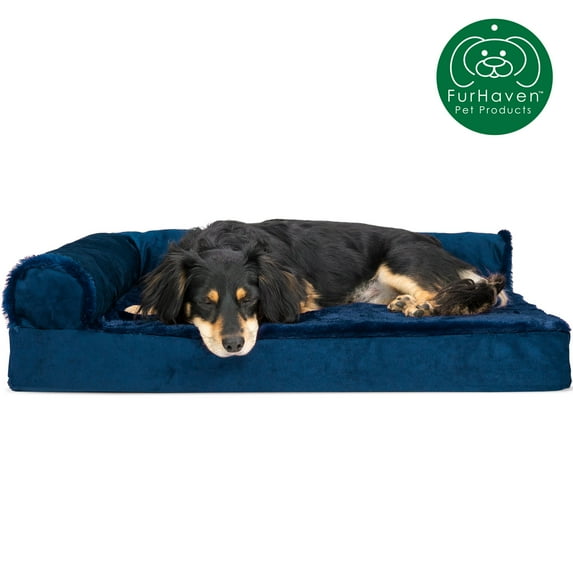 FurHaven Pet Products Plush & Velvet Deluxe Chaise Lounge Orthopedic Sofa-Style Pet Bed for Dogs & Cats - Deep Sapphire, Medium
