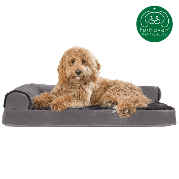 FurHaven Pet Products Plush & Velvet Deluxe Chaise Lounge Orthopedic Sofa-Style Pet Bed for Dogs & Cats - Platinum Gray, Large