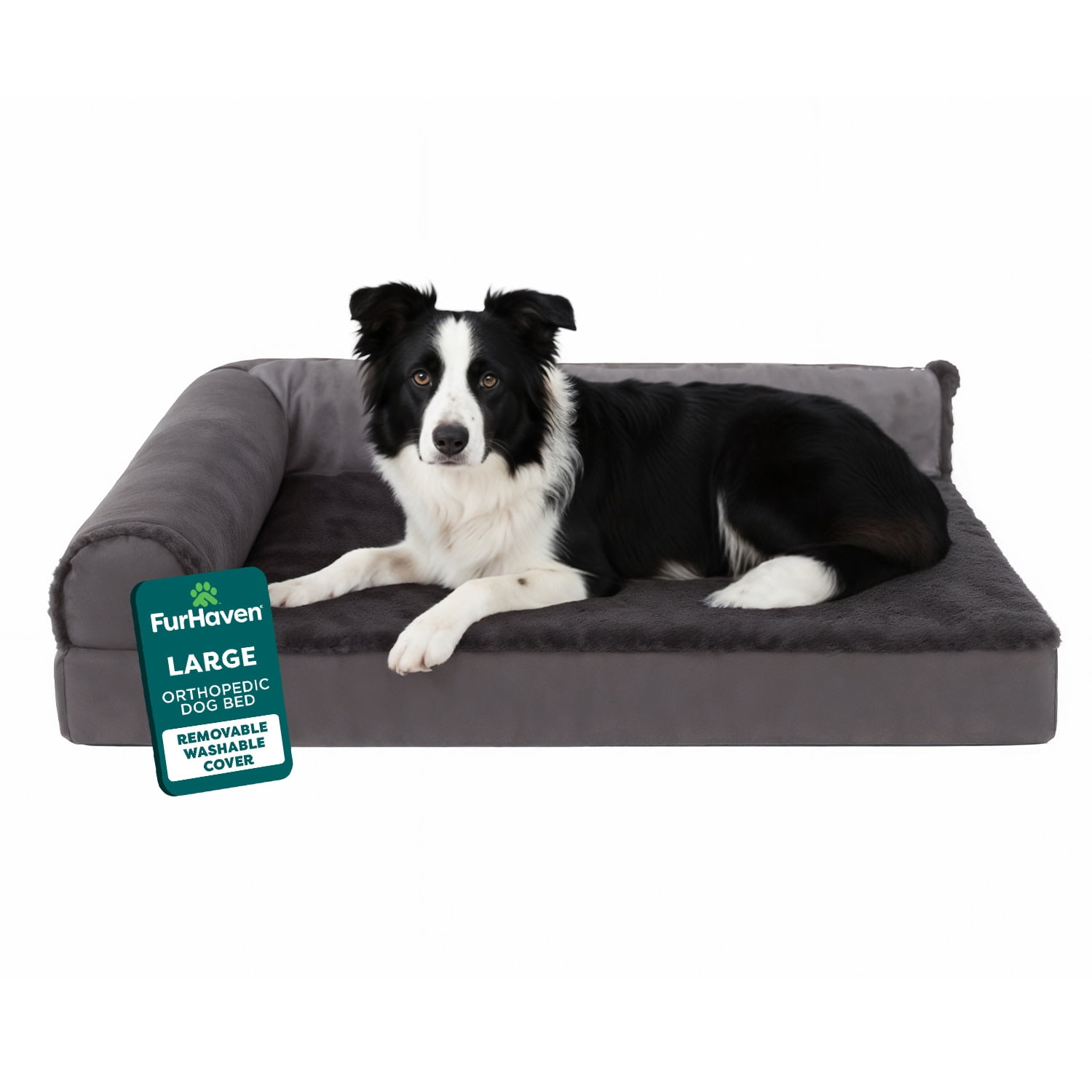 FurHaven Pet Products Plush & Velvet Deluxe Chaise Lounge Orthopedic Sofa-Style Pet Bed for Dogs & Cats - Platinum Gray, Large