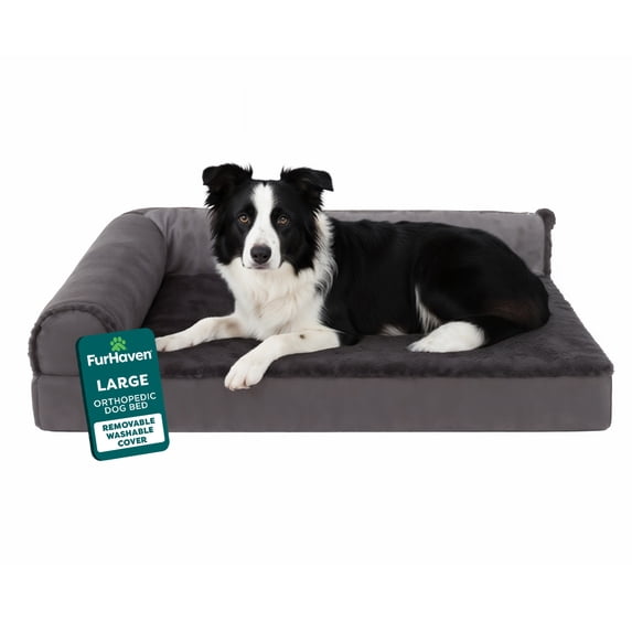 FurHaven Pet Products Plush & Velvet Deluxe Chaise Lounge Orthopedic Sofa-Style Pet Bed for Dogs & Cats - Platinum Gray, Large