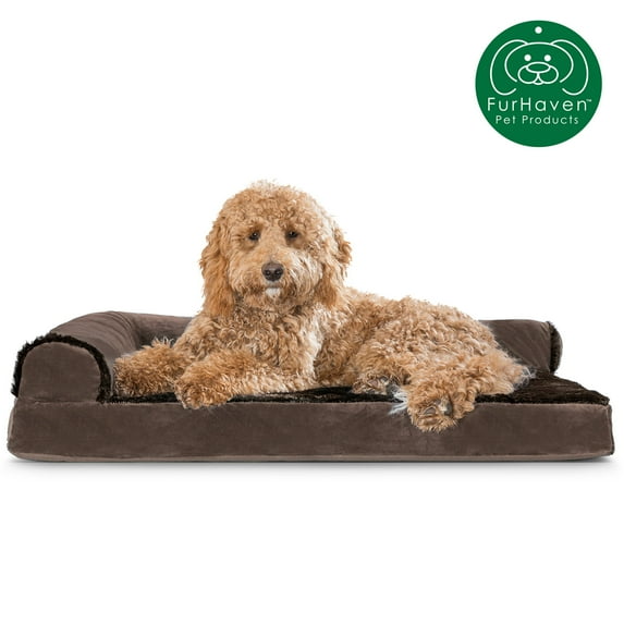 FurHaven Pet Products Plush & Velvet Deluxe Chaise Lounge Orthopedic Sofa-Style Pet Bed for Dogs & Cats - Sable Brown, Large