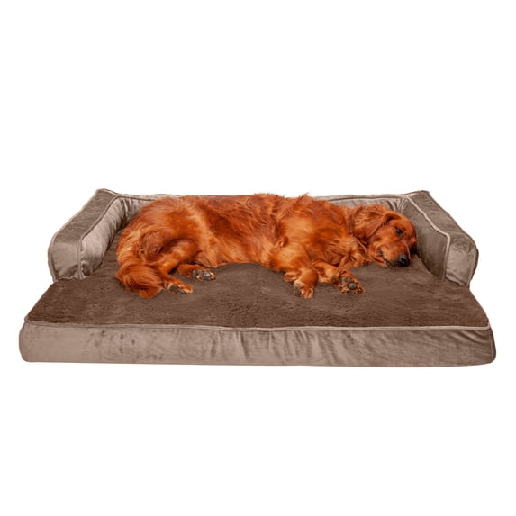 FurHaven Pet Products Plush & Velvet Memory Foam Comfy Couch Sofa-Style Pet Bed for Dogs & Cats - Almondine, Jumbo