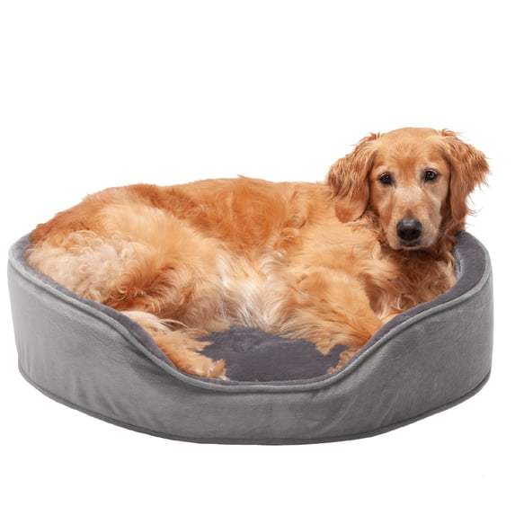 FurHaven Pet Products Plush & Velvet Oval Pet Bed for Dogs & Cats - Smoke Gray, Extra Large