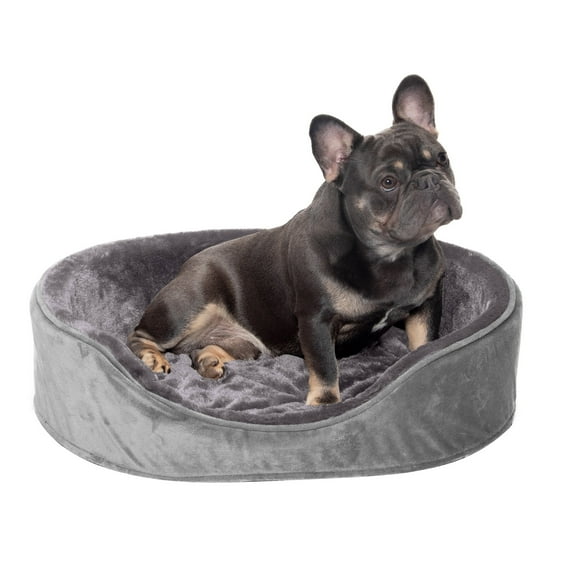 FurHaven Pet Products Plush & Velvet Oval Pet Bed for Dogs & Cats - Smoke Gray, Large