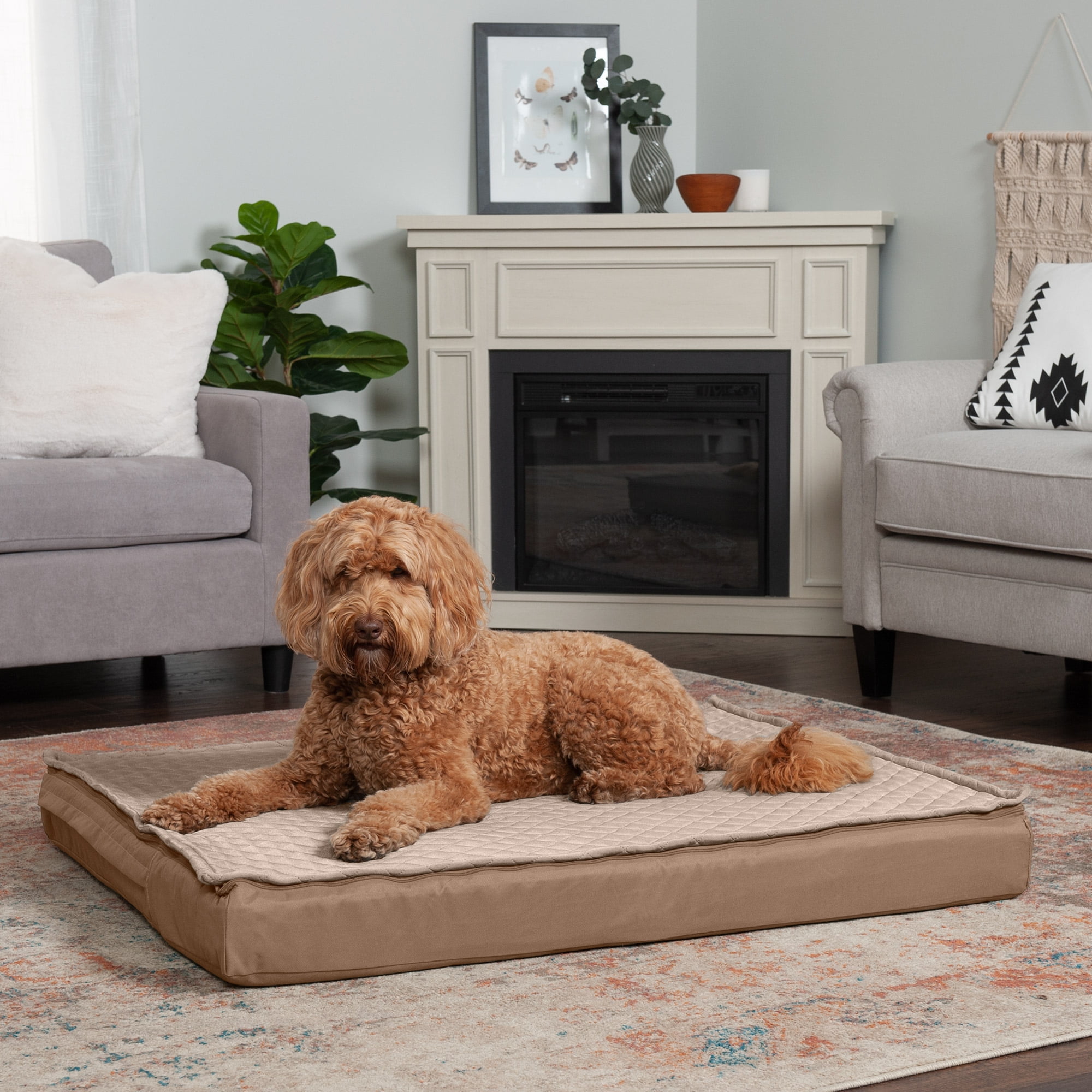Furhaven Water-Resistant Indoor-Outdoor Convertible Quilt Top Mattress Dog Bed Replacement Cover - Sand Large　並行輸入品 FurHaven Pet Products Quilt-Top Convertible Indoor-Outdoor Deluxe