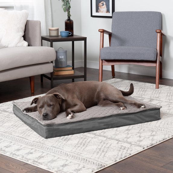 FurHaven Pet Products Quilt-Top Convertible Indoor-Outdoor Deluxe Memory Top Pet Bed for Dogs & Cats - Gray, Large