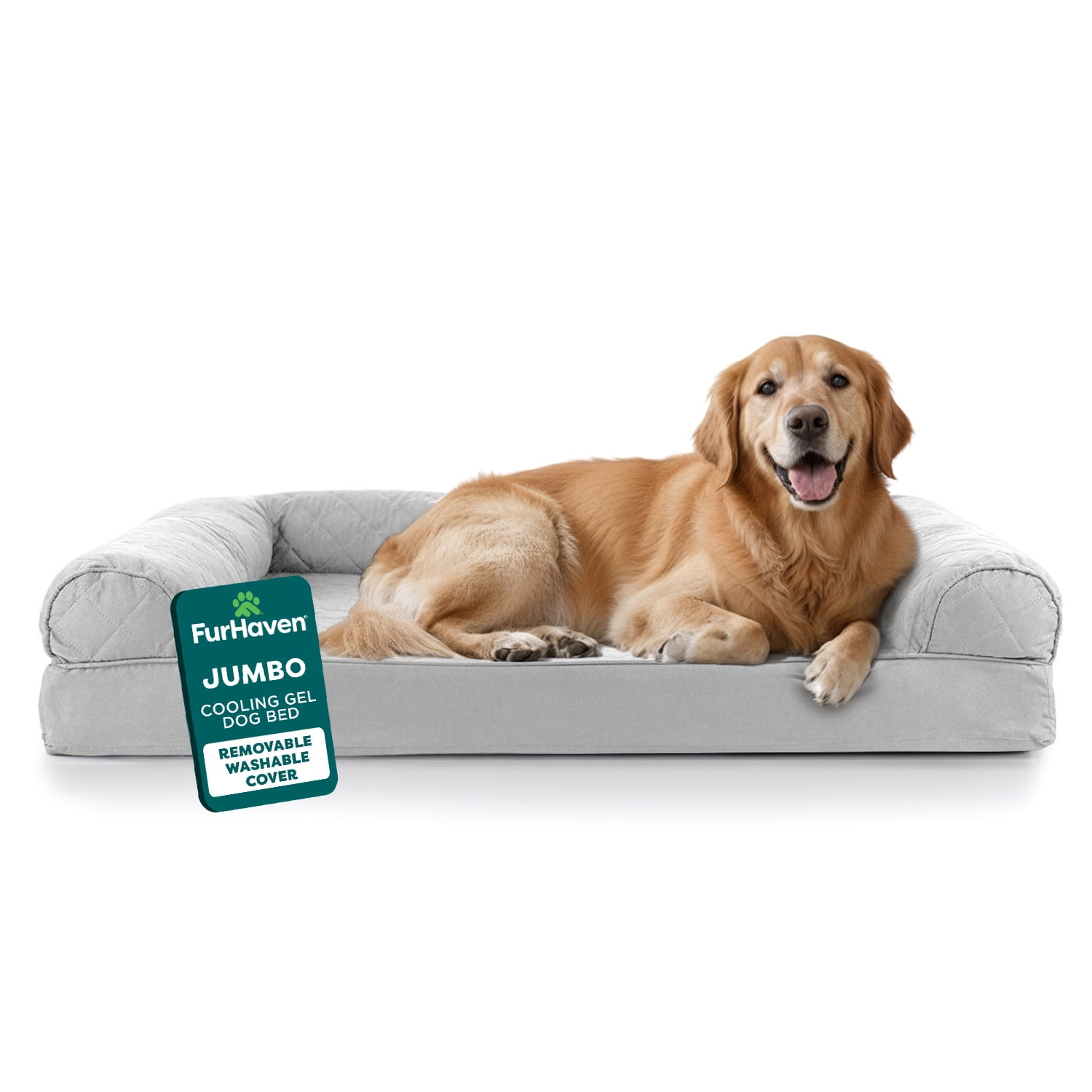 Furhaven Cooling Gel Dog Bed w/ Removable Bolsters & Washable Cover,Quilted Sofa, Jumbo/XL, Silver Gray, 1 Count