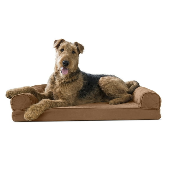 FurHaven Pet Products Quilted Memory Top Sofa Pet Bed for Dogs & Cats - Toasted Brown, Large