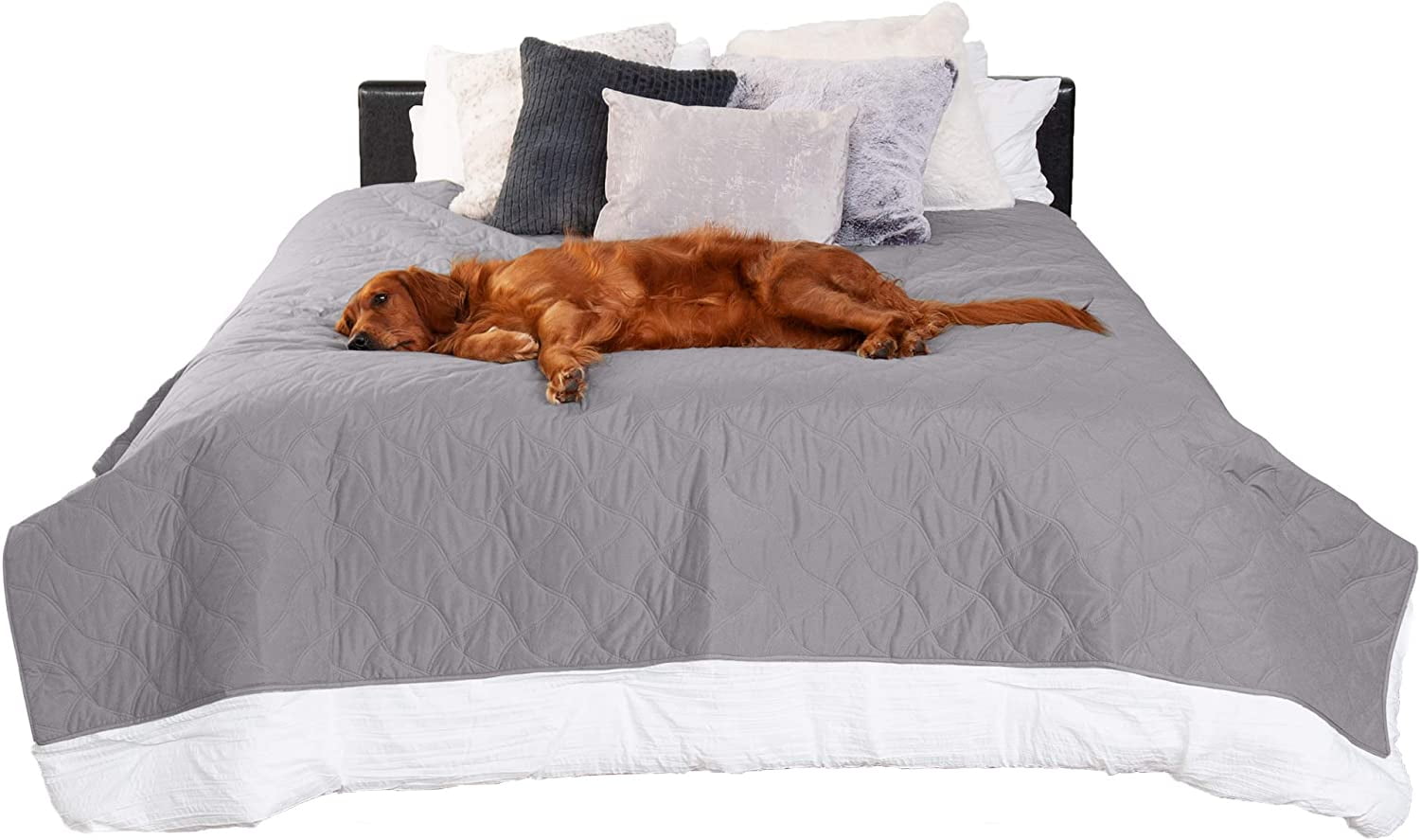 Gray Quilted Twill Waterproof Large Bed Protector