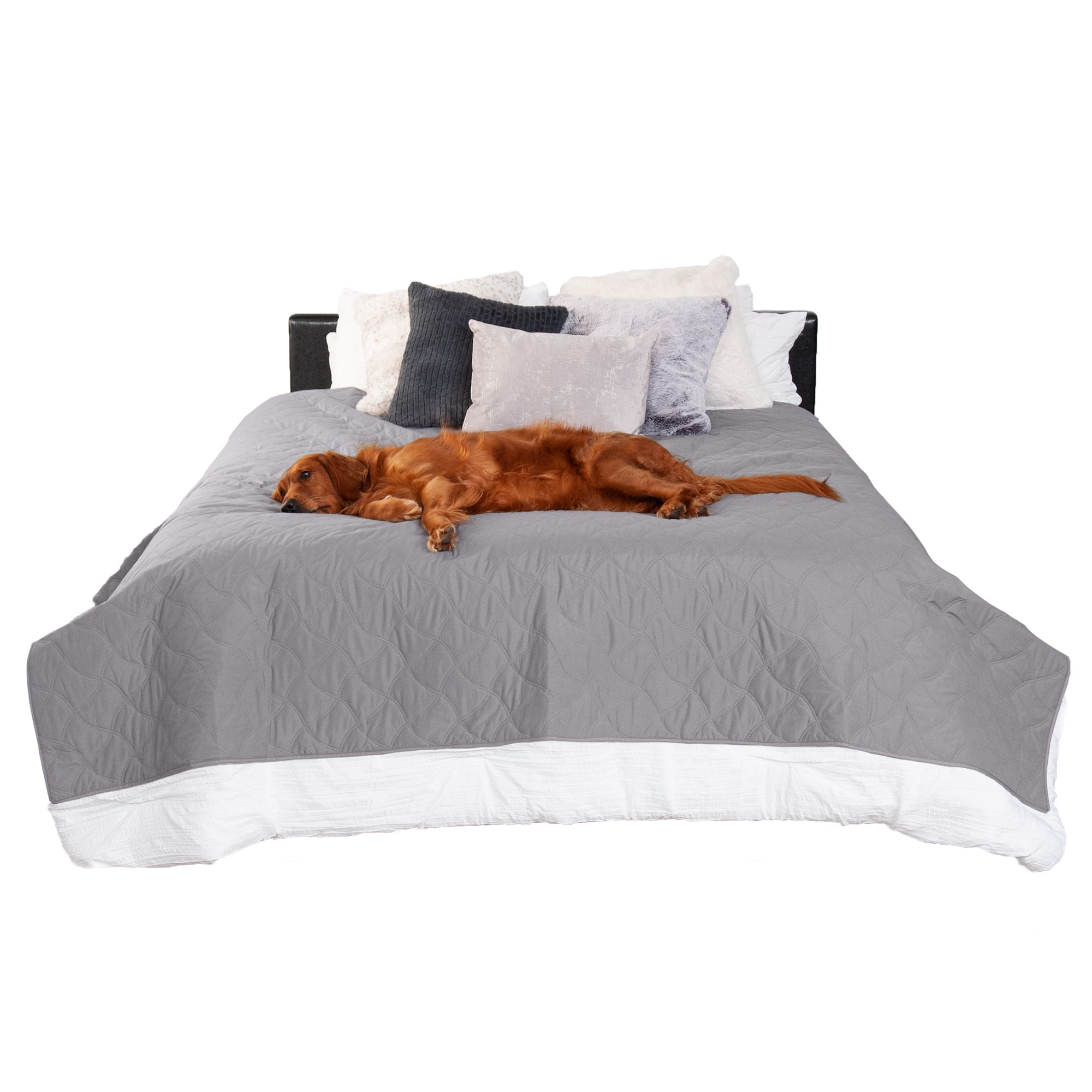 FurHaven Non-Skid Quilted Twill Waterproof Bed & Furniture Protector, Dark Gray, Large/Queen, 1 Count