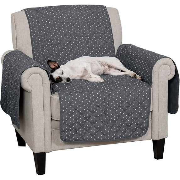 FurHaven Pet Products Reversible Chair Furniture Protector - Polka Paw Print, Gray
