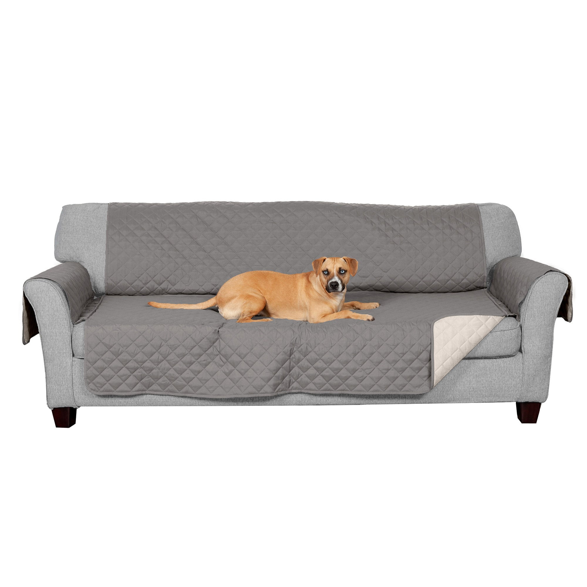 Reversible Gray and Mist Quilted Sofa Cover Protector