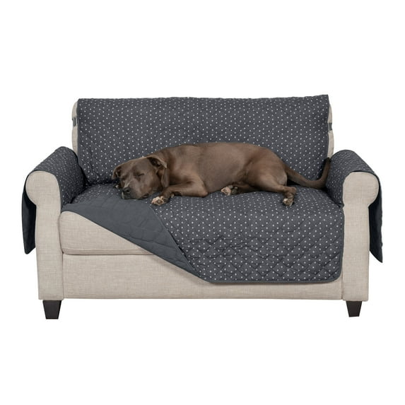 FurHaven Pet Products Reversible Loveseat Furniture Protector - Polka Paw Print, Gray