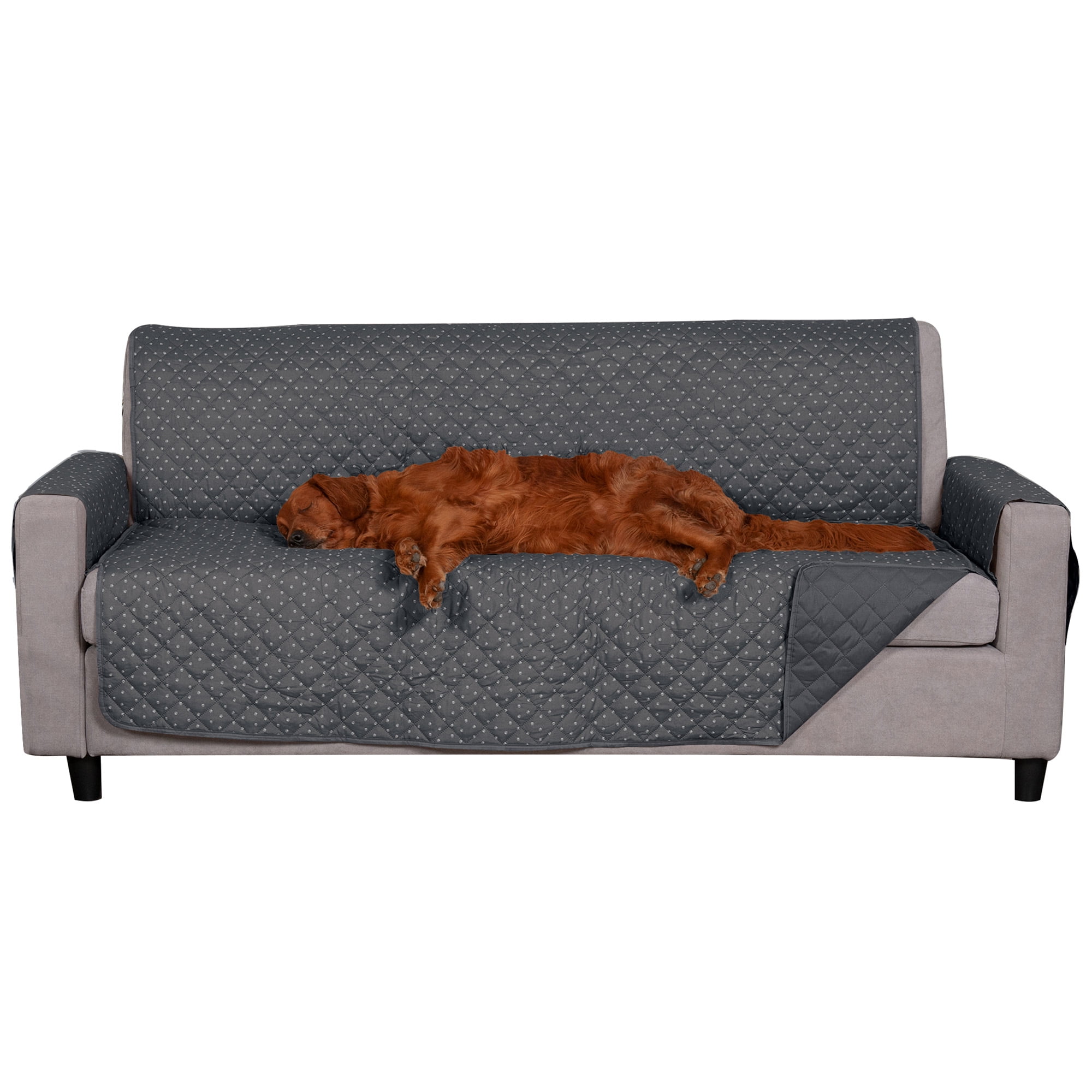 Gray Polyester Water-Resistant Reversible Sofa Cover Protector