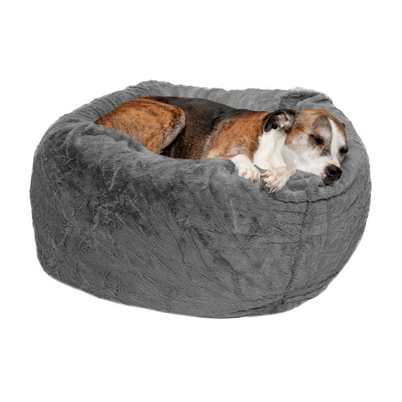 FurHaven Pet Products Round Plush Ball Dog Bed - Gray Mist, Large - 34"