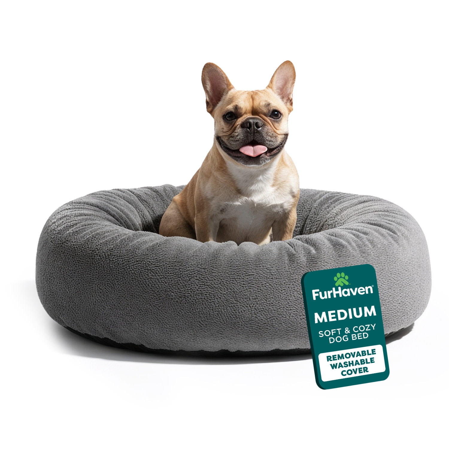 FurHaven Pet Products Round Plush Ball Dog Bed - Gray Mist, Medium - 26"