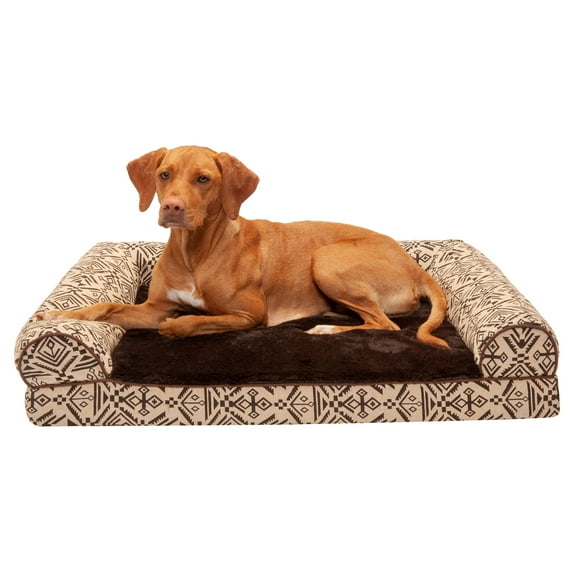FurHaven Pet Products Southwest Kilim Cooling Gel Memory Foam Sofa-Style Pet Bed for Dogs & Cats - Desert Brown, Large