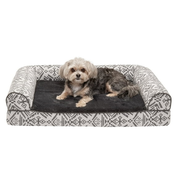 FurHaven Pet Products Southwest Kilim Memory Top Sofa-Style Pet Bed for Dogs & Cats - Boulder Gray, Medium