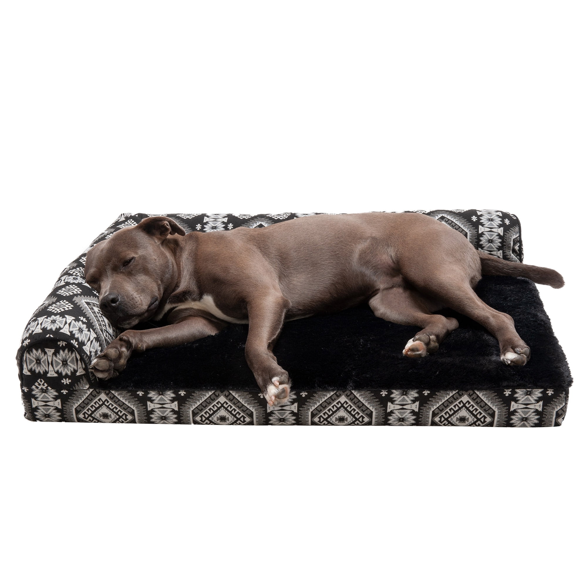 FurHaven Pet Products Southwest Kilim Orthopedic Deluxe Chaise Lounge Pet Bed for Dogs & Cats - Black Medallion, Large