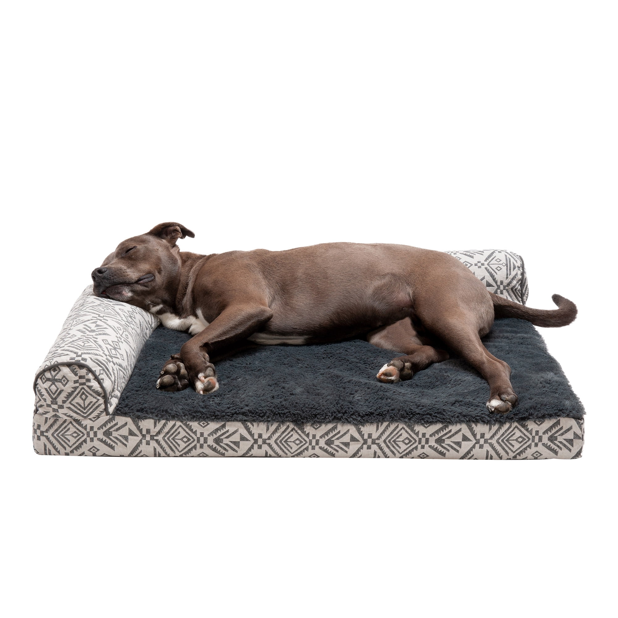FurHaven Pet Products Southwest Kilim Orthopedic Deluxe Chaise Lounge Pet Bed for Dogs & Cats - Boulder Gray, Large