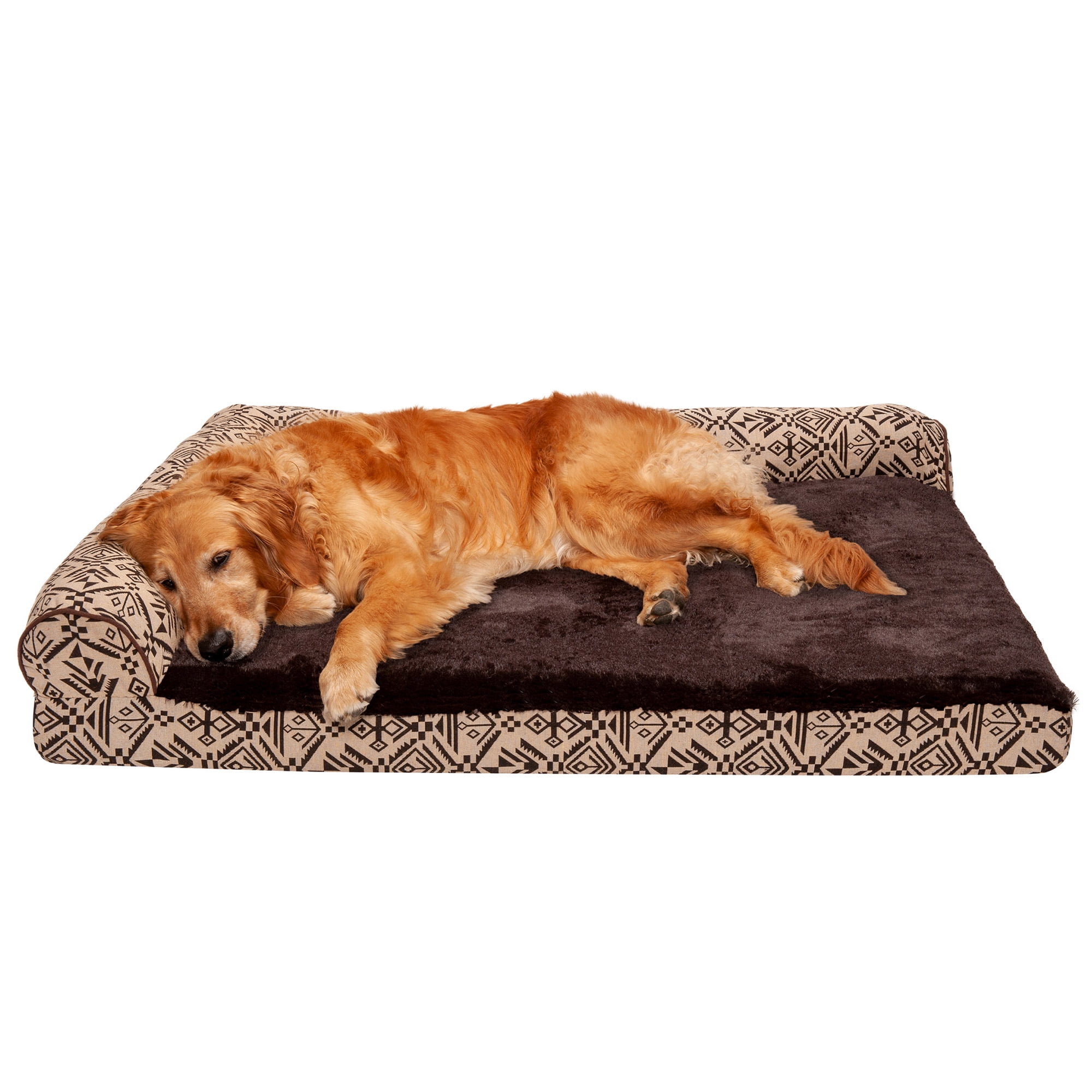 FurHaven Pet Products Southwest Kilim Orthopedic Deluxe Chaise Lounge Pet Bed for Dogs & Cats - Desert Brown, Jumbo