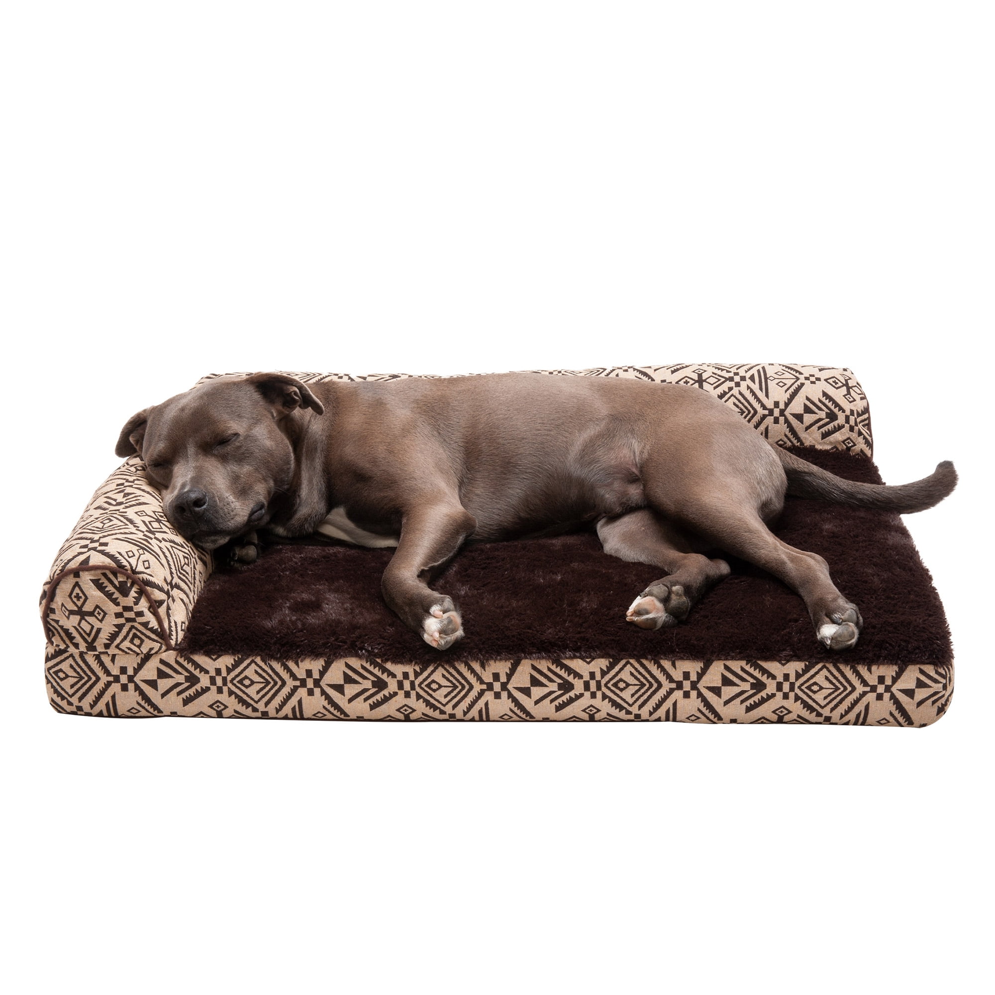FurHaven Pet Products Southwest Kilim Orthopedic Deluxe Chaise Lounge Pet Bed for Dogs & Cats - Desert Brown, Large