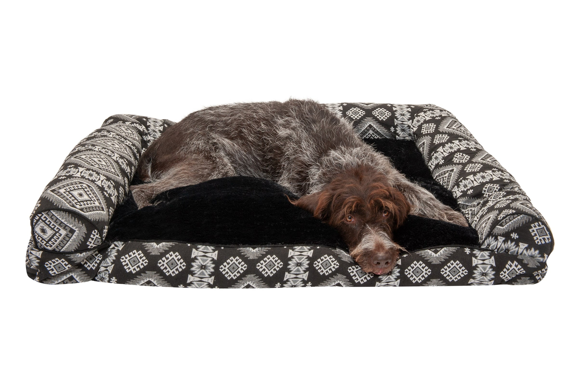 FurHaven Pet Products Southwest Kilim Pillow Sofa Dog Bed Black Medallion, Jumbo