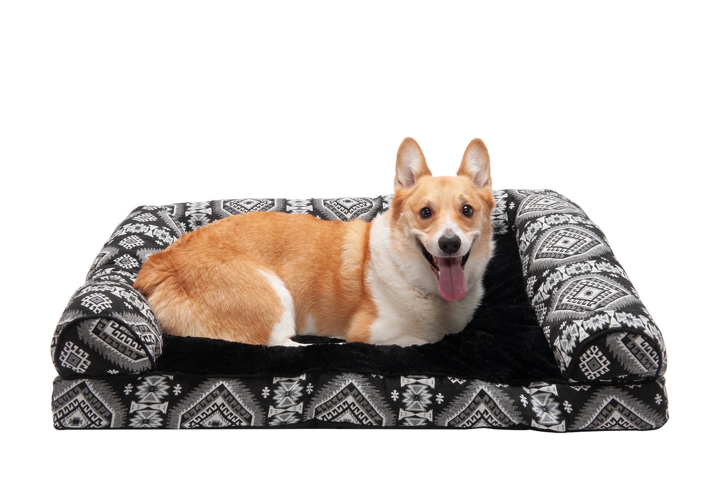 FurHaven Pet Products Southwest Kilim Pillow Sofa Dog Bed Black Medallion, Large