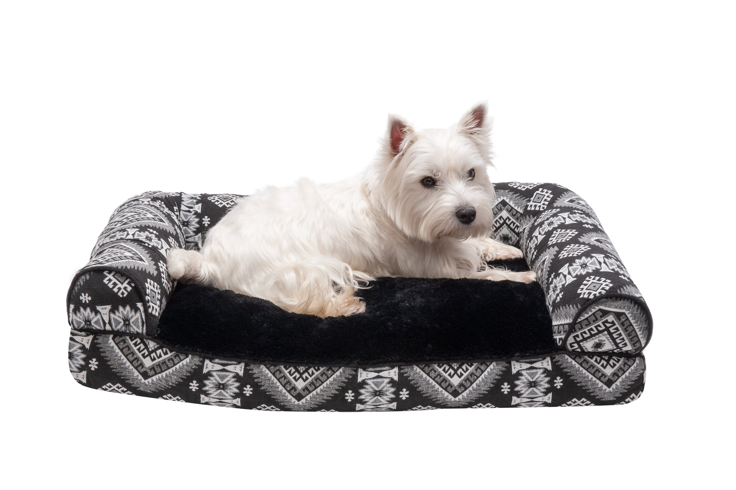 FurHaven Pet Products Southwest Kilim Pillow Sofa Dog Bed Black Medallion, Medium