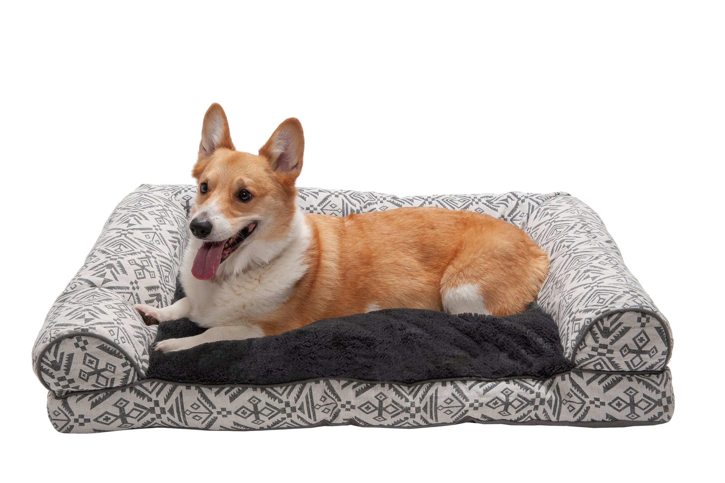 FurHaven Pet Products Southwest Kilim Pillow Sofa Dog Bed Boulder Gray,Large
