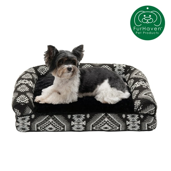 FurHaven Pet Products | Southwest Kilim Pillow Sofa Pet Bed for Dogs & Cats - Black Medallion, Small