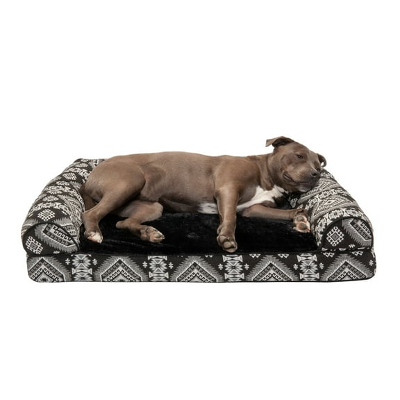 FurHaven Southwest Kilim Orthopedic Sofa Pet Bed for Dogs & Cats - Black Medallion, Large