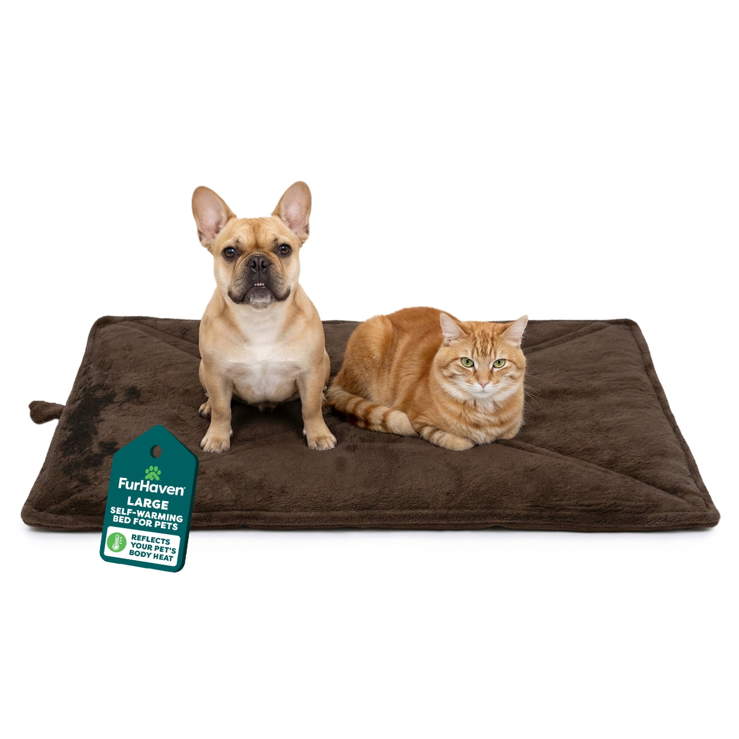 FurHaven ThermaNAP Self Warming Cat Mat & Dog Bed for Crates with Self-Warming Technology for Cozy Rest, Fully Machine Washable, Large, Quilted Faux Fur, Espresso