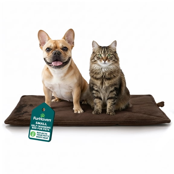 Furhaven ThermaNAP Self-Warming Cat Bed for Indoor Cats & Small Dogs, Washable & Reflects Body Heat - Quilted Faux Fur Reflective Bed Mat - Espresso, Small