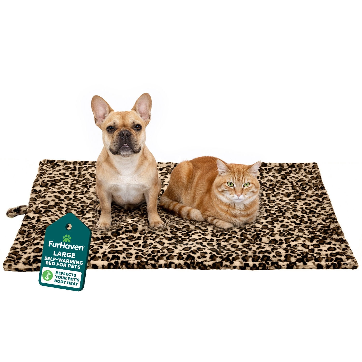 FurHaven ThermaNAP Self Warming Cat Mat & Dog Bed for Crates with Self-Warming Technology for Cozy Rest, Fully Machine Washable, Large, Quilted Faux Fur, Brown Leopard