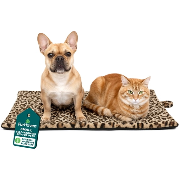 FurHaven ThermaNAP Self Warming Cat Mat & Dog Bed for Crates with Self-Warming Technology for Cozy Rest, Fully Machine Washable, Small, Quilted Faux Fur, Brown Leopard