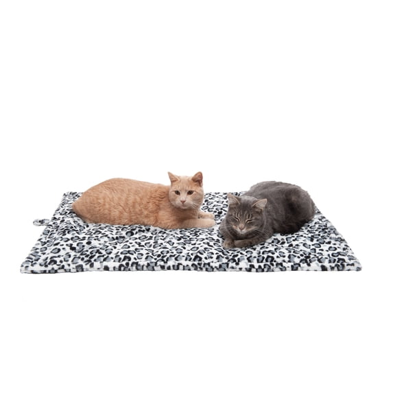 Furhaven ThermaNAP Self-Warming Cat Bed for Indoor Cats & Large/Medium Dogs, Washable & Reflects Body Heat - Quilted Faux Fur Reflective Bed Mat - Snow Leopard, Large