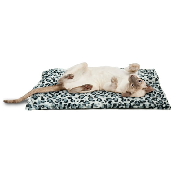 Furhaven ThermaNAP Self-Warming Cat Bed for Indoor Cats & Small Dogs, Washable & Reflects Body Heat - Quilted Faux Fur Reflective Bed Mat - Snow Leopard, Small
