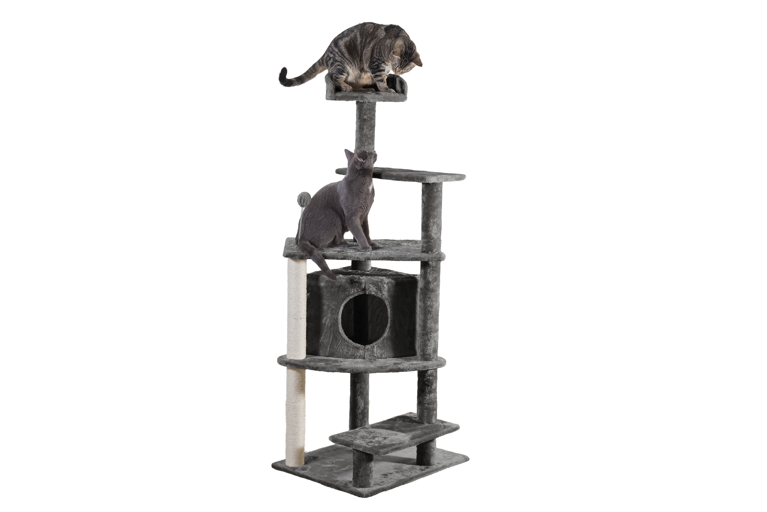 Gray Sisal Cat Tree with Multiple Platforms and Condo