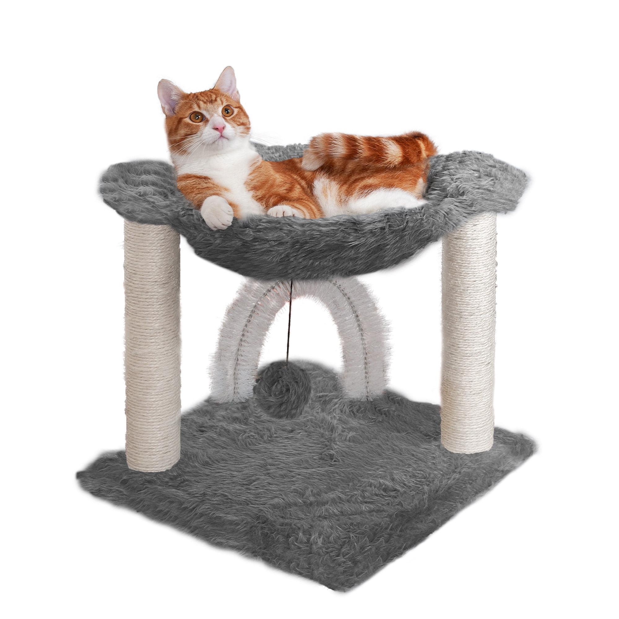 Gray Plush Cat Hammock with Sisal Scratching Posts