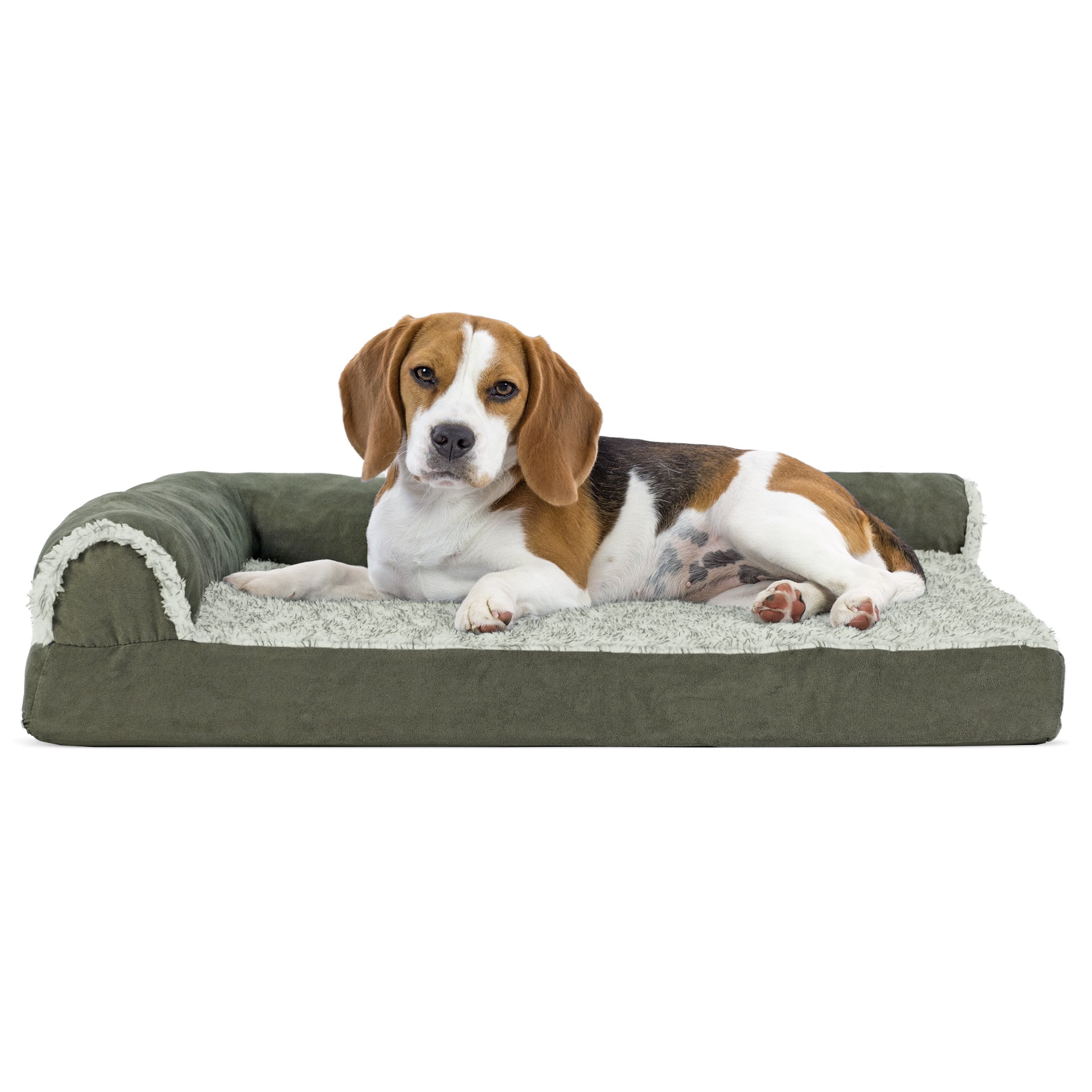 Medium Dark Sage Faux Fur & Suede Orthopedic Chaise Dog Bed