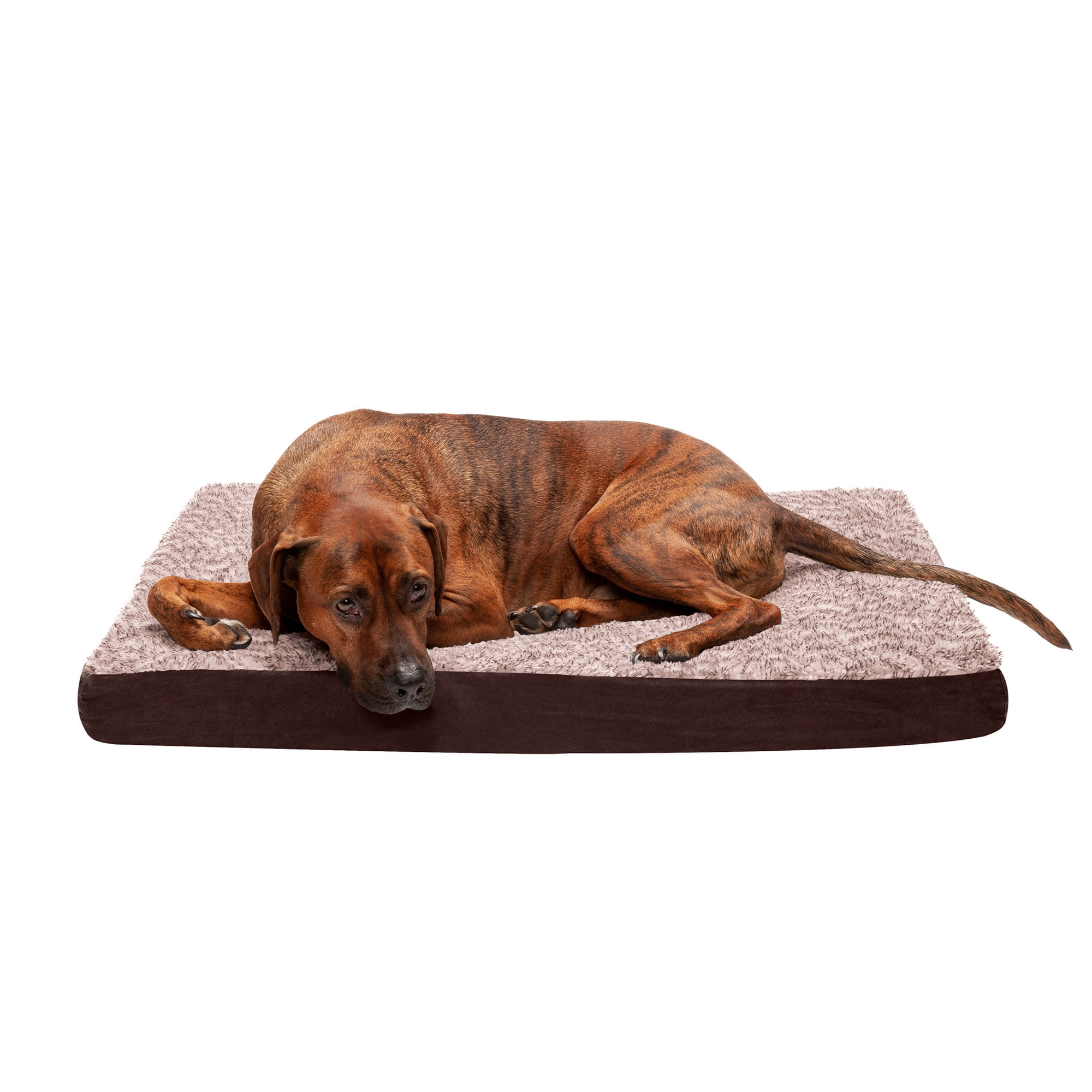 FurHaven Pet Products Two-Tone Faux Fur & Suede Deluxe Memory Foam Pet Bed for Dogs & Cats - Espresso, Large